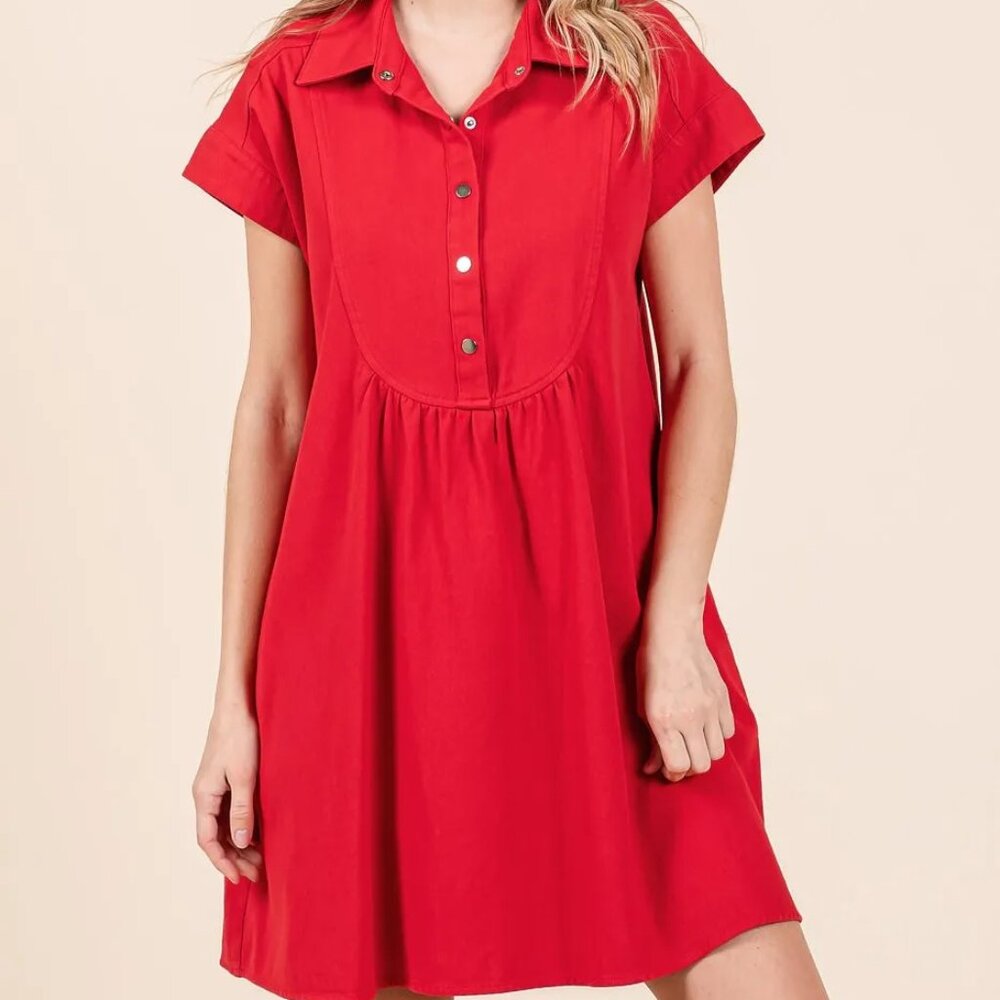 Mittoshop Twill Short‎ Sleeve Collared Mini Dress